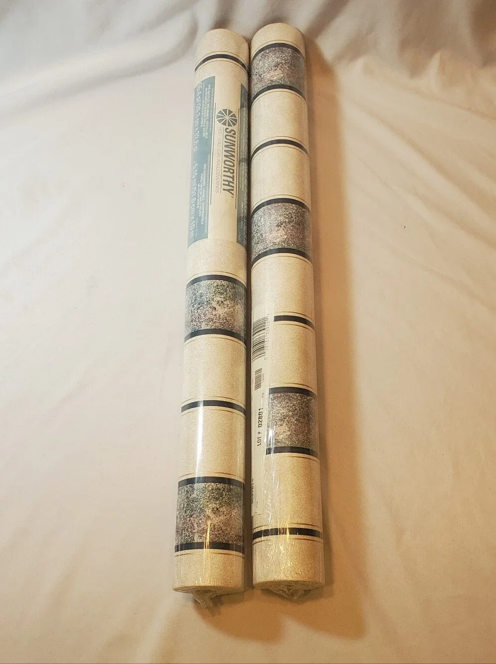 Sunworthy Vtg Striped Vinyl Wallpaper Double Roll 55.4 Sq Ft Ea, Lot Of 2 Rolls
